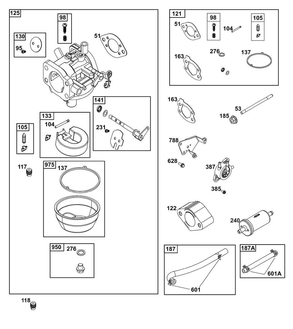 Carburetor And Fuel Supply Group Diagram and Parts List for 305772-0154-G1 200000 - 399999 Briggs and Stratton Engine